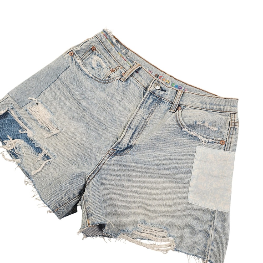 American Eagle Pride Patchwork High Rise Denim Shorts Women's 8 Distressed
